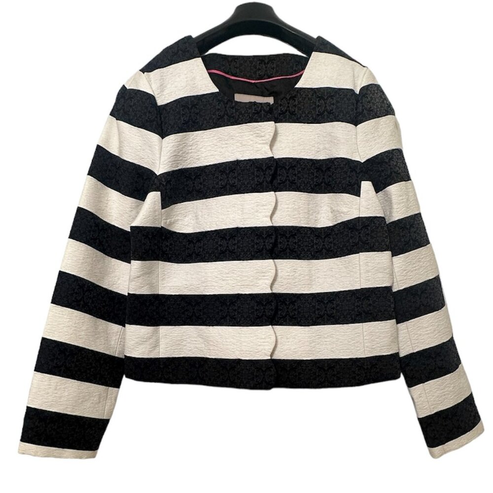 Banana Republic - Scallop-Trim Jacquard Black White Stripe Blazer (NWT), Size 12